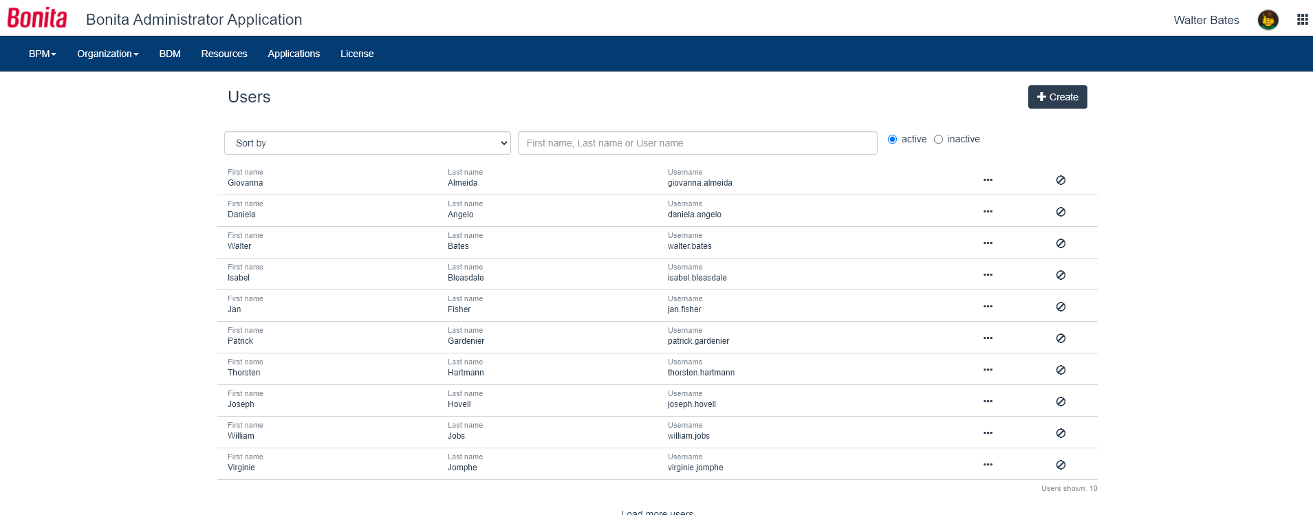 Administrator user list Portal