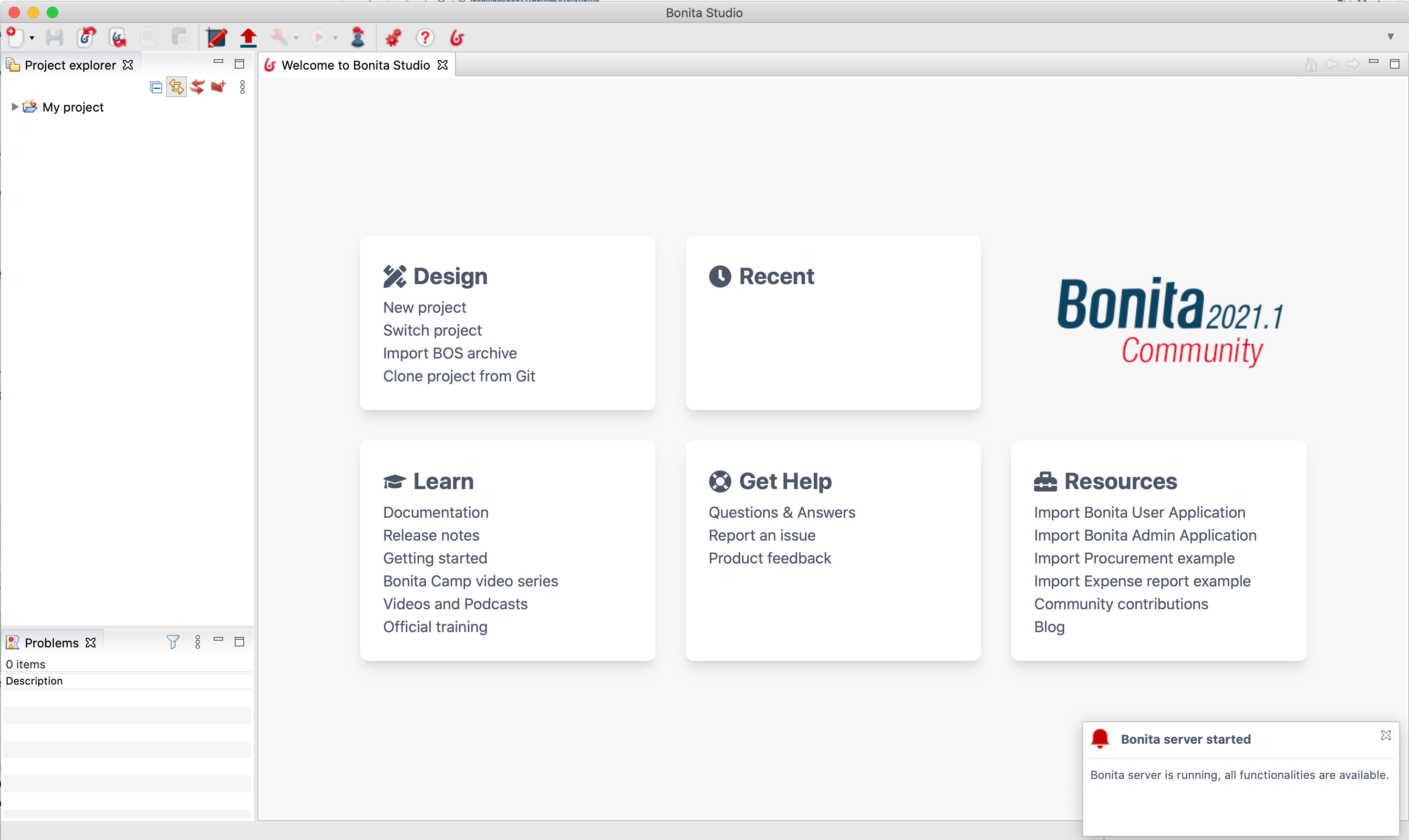 Bonita Studio server started pop-up