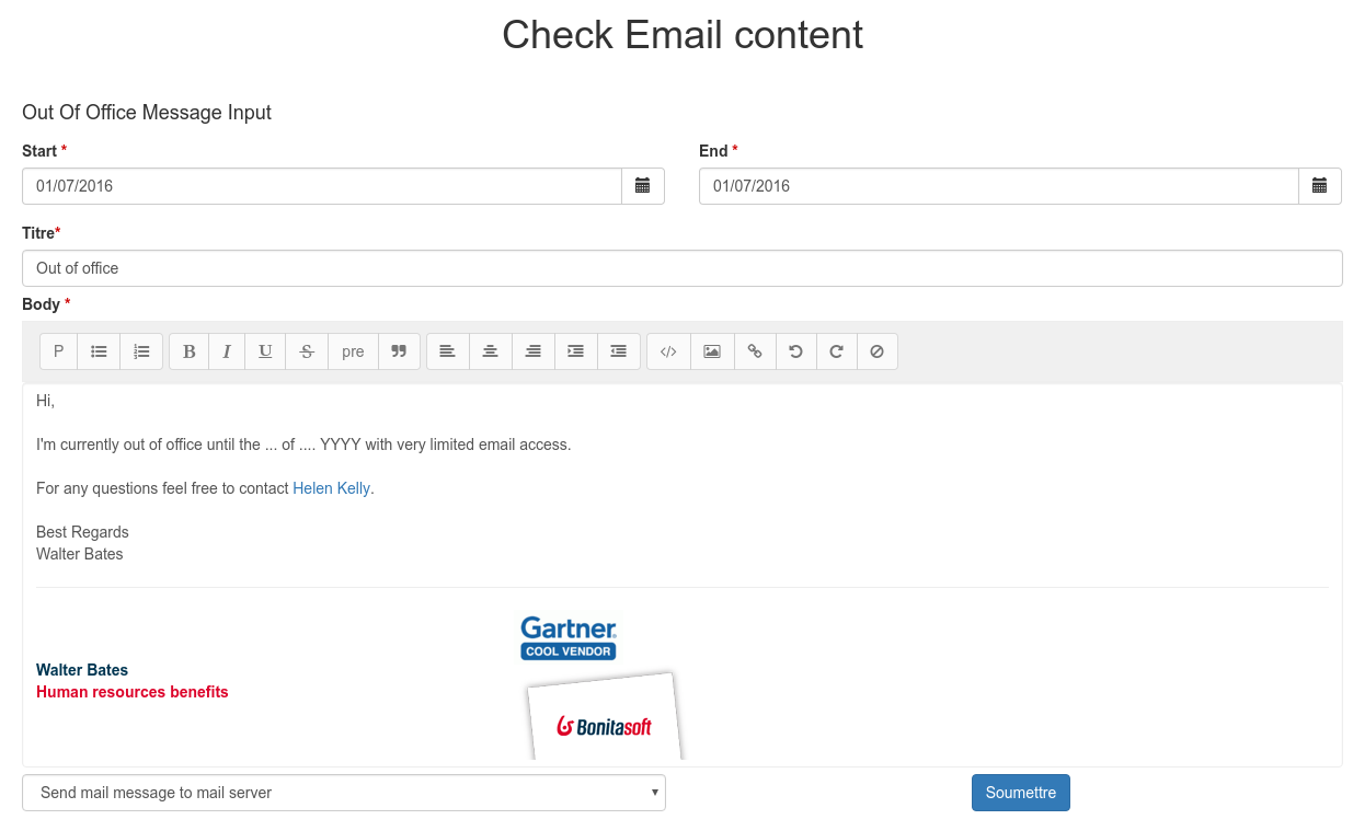 Out of office message - Check email content - form