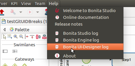 Open UI Designer log from the Studio