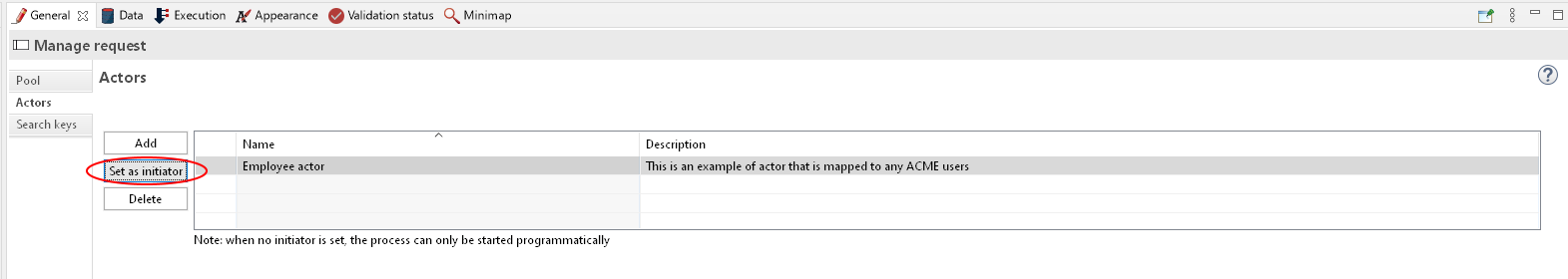 Set an actor as the process initiator