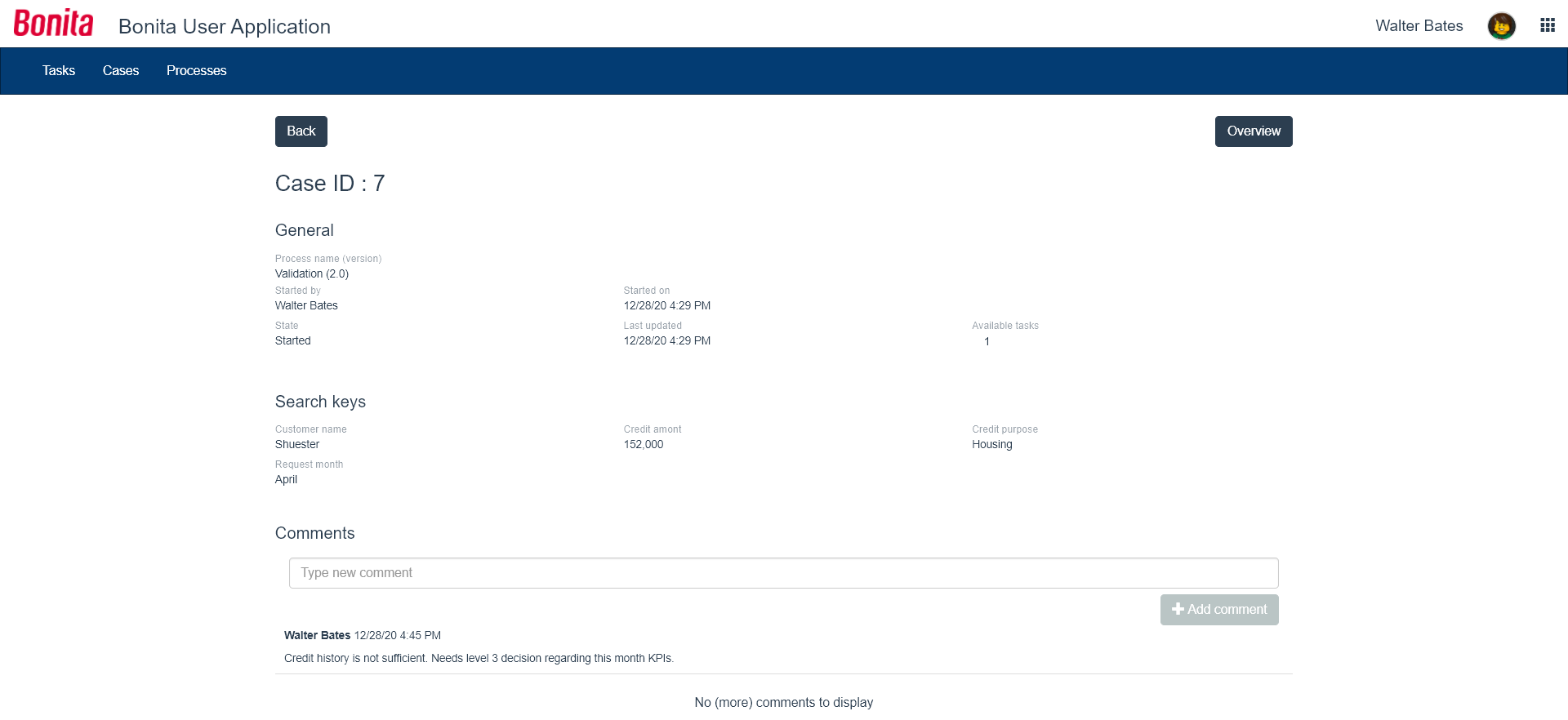 User Case case details - Application