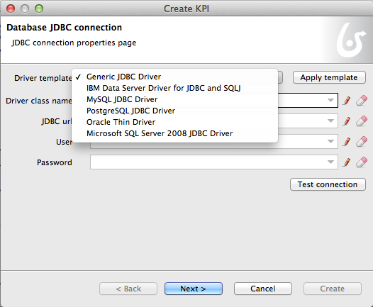 JDBC driver templates