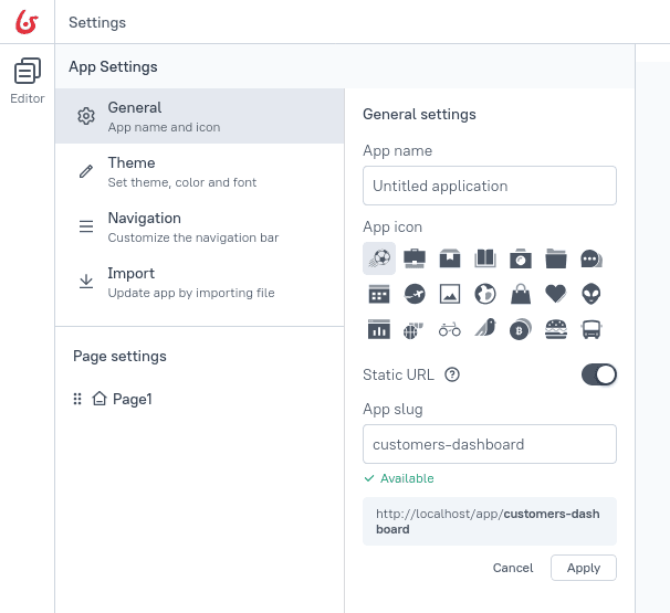 Configure static URL for an application
