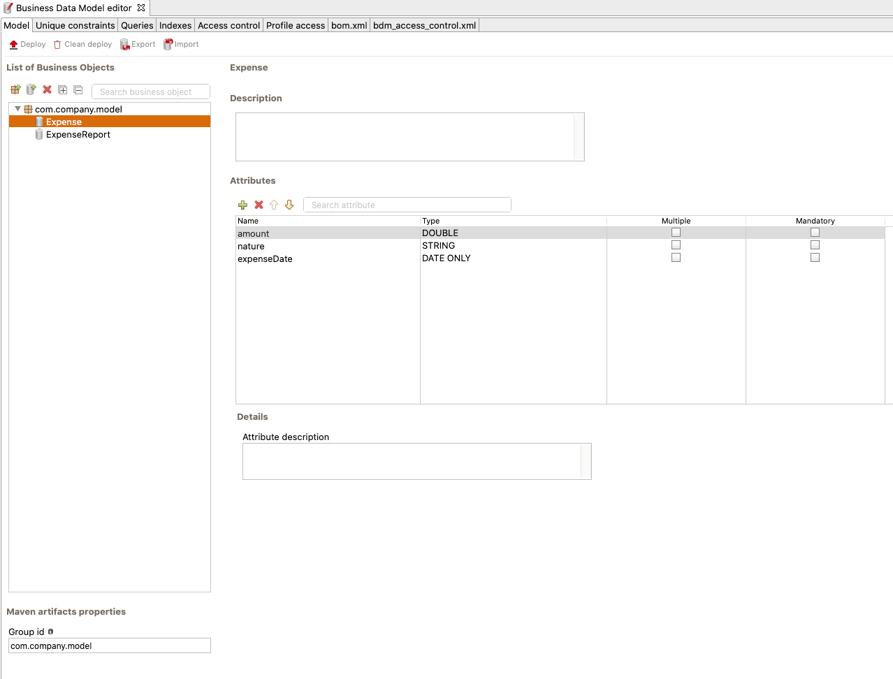 Expense business object