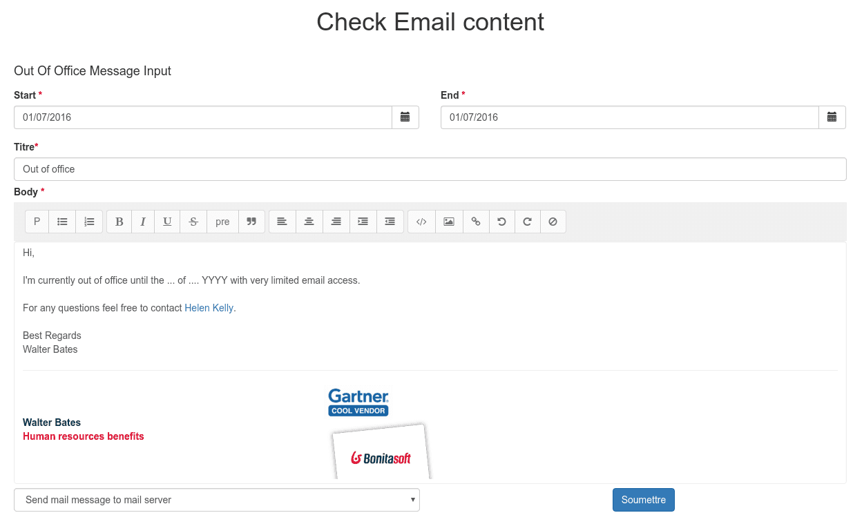 Out of office message - Check email content - form