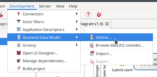 Define business data model menu
