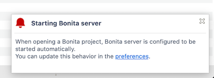 Bonita Studio Server starting pop-up