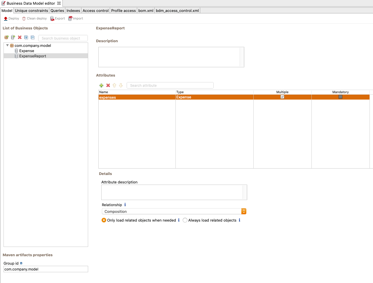 Expense report business object