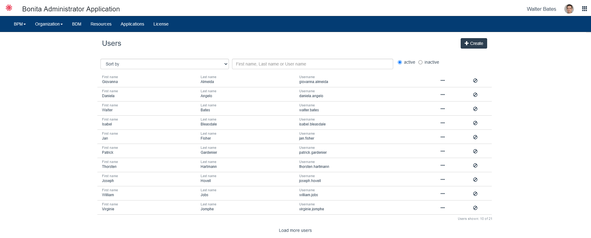 Administrator user list Portal