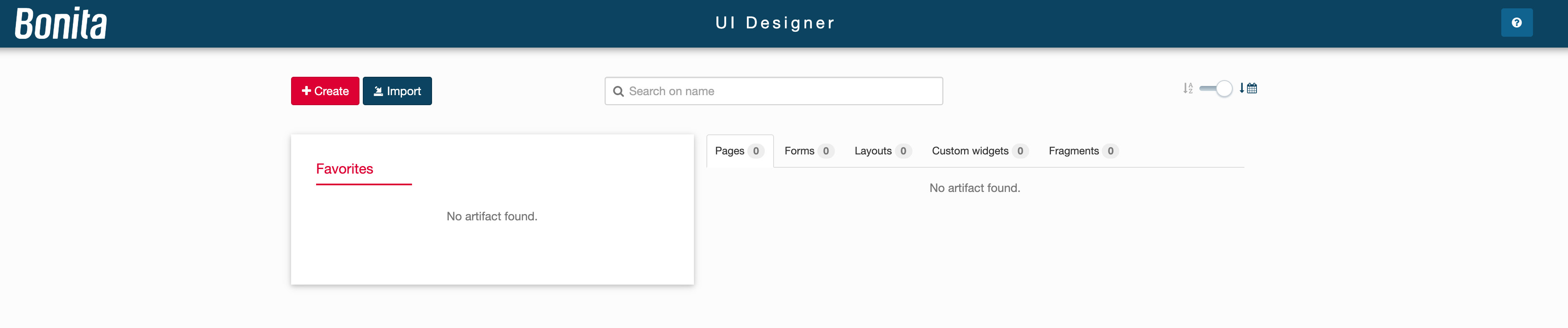 UI Designer on first launch displayed in a web browser